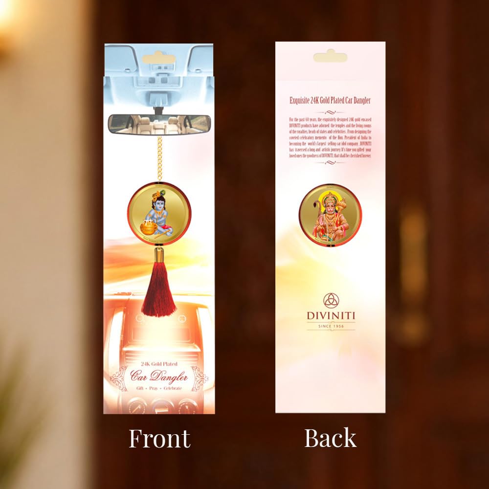 Diviniti 24K Gold Plated Ram Sita Double Sided Hanging with Hanuman Ji for Home Entrance Door, Vastu Spiritual Decor, Religious Hanging, Blessings, Protection & Positive Energy Gift Item