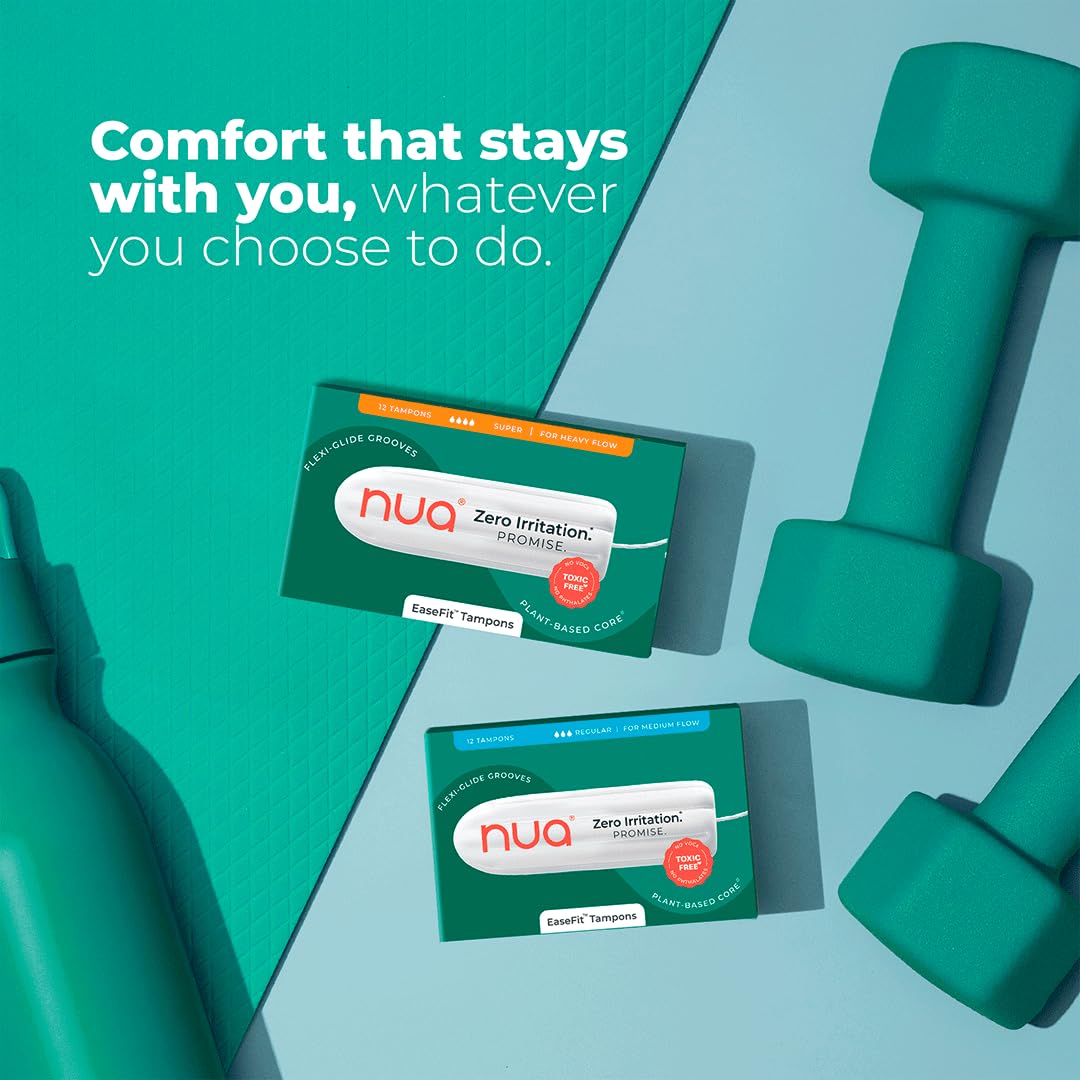 Nua EaseFit Tampons for Heavy Flow | 12 Tampons | Gynaecologically Tested | Hypoallergenic | Rapid Absorption Core | Leak-Proof Protection