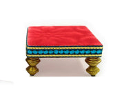 SHINDE EXPORTS Wooden Meenakari Velvet Chowki Bajot choki chaurang patla for Idols and Pooja Articles (red, 8.5x8.5cm)