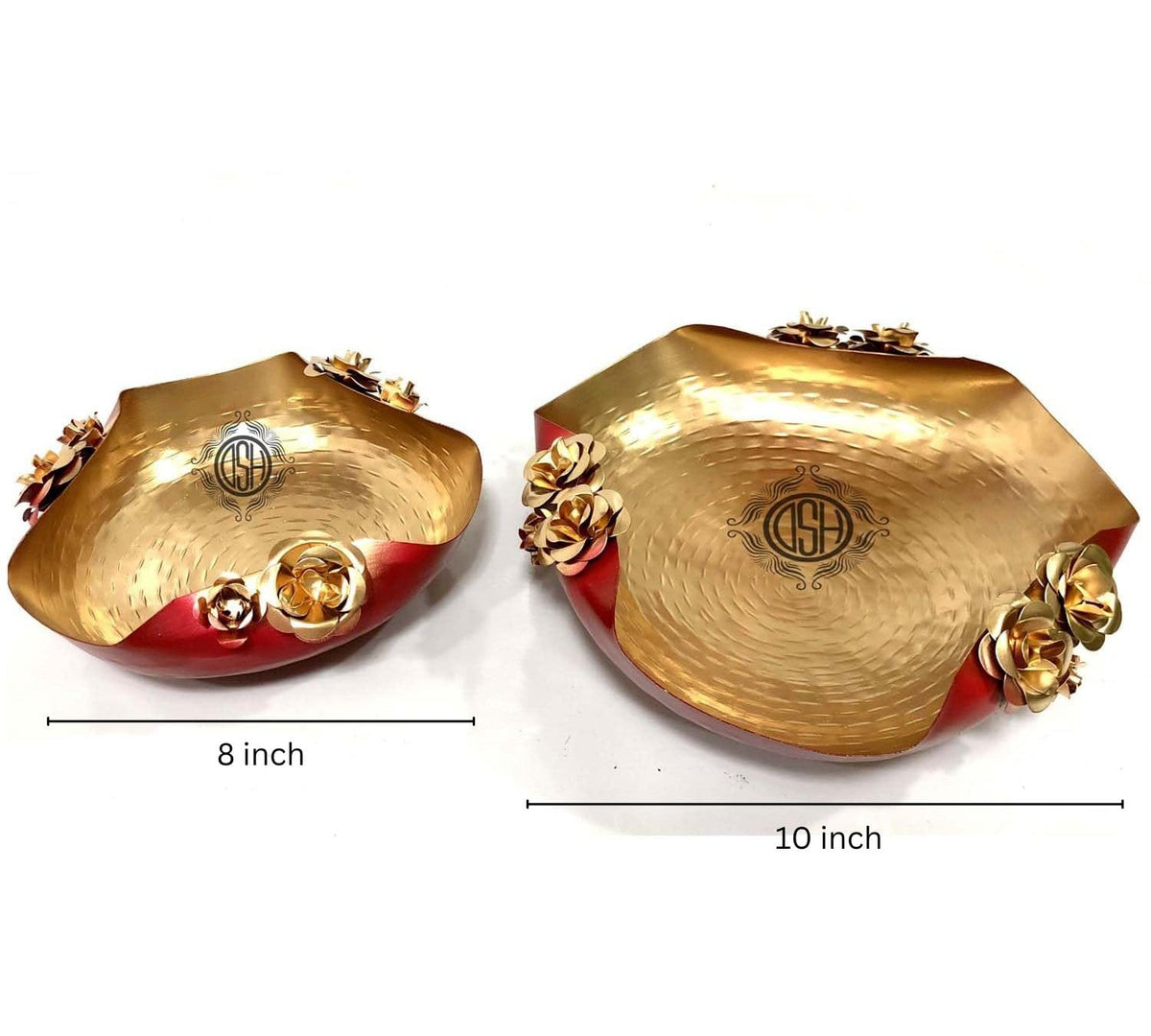 DSH Urli Bowl for Floating Flowers and Candles (Red and Gold) - Set of 2