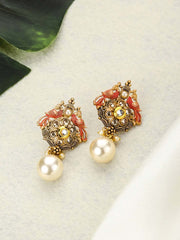 Priyaasi Pink Kundan Pearls Gold Plated Peacock Drop Earring for Women
