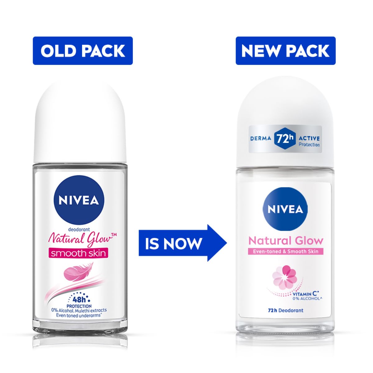 NIVEA Natural Glow Smooth Skin Deodorant Underarm Roll On For Women|Vitamin C,Vitamin E,Avocado Oil And Licorice Extract|72 H Even Toned,Smooth & Bright Underarms|0% Alcohol And Dermat Approved|50 Ml
