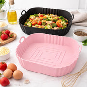 E-COSMOS® Square Silicone Air Fryer Liners (Set of 2), 8-Inch Reusable Nonstick Baking Trays with Handles,Heat Resistant Air Fryer Oven Accessories, Multicolor