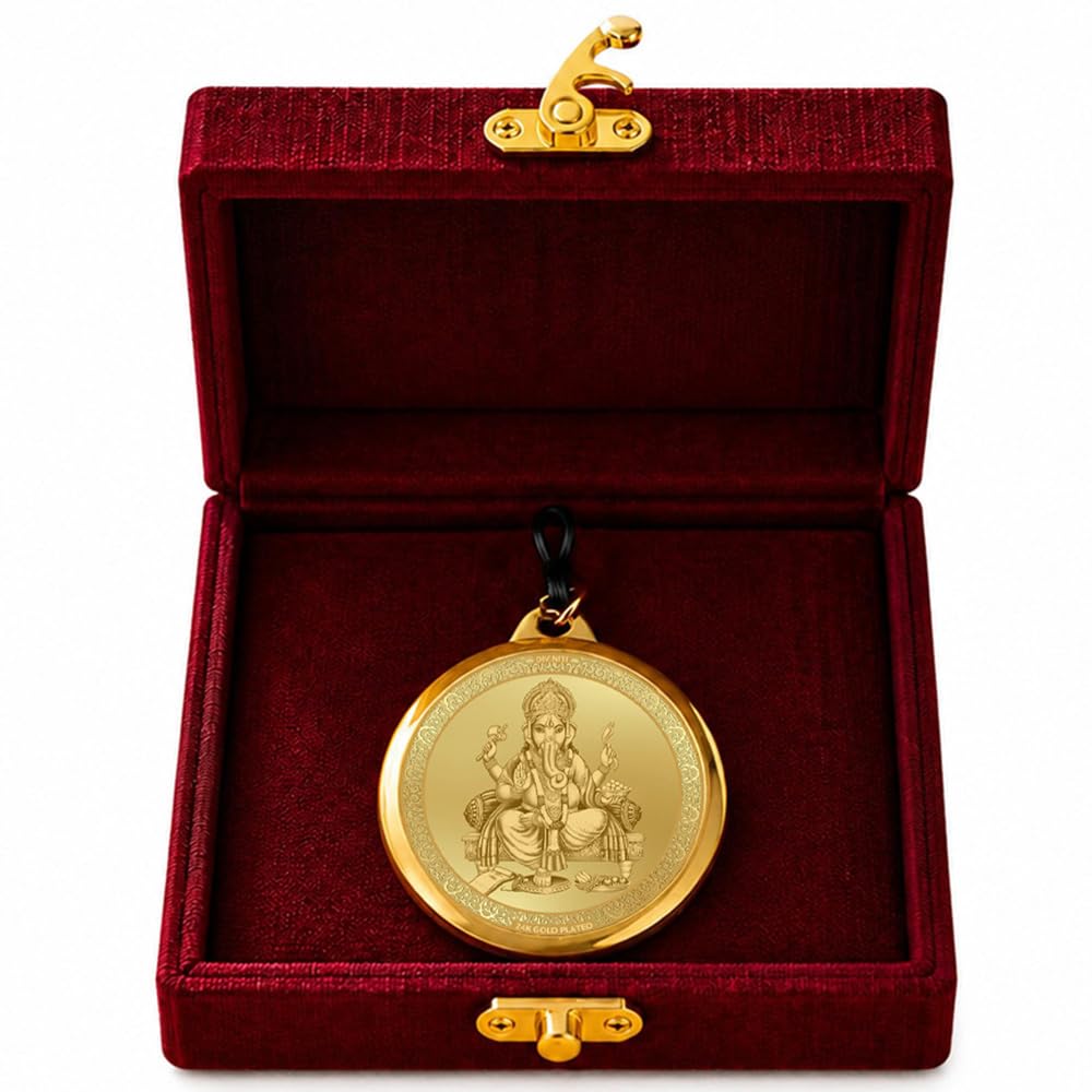 DIVINITI 24K Gold Plated Double-Sided Religious Pendant with Premium Gift Box, Spiritual Locket for Men & Women, Devotional Jewellery for Gifting & Everyday Wear | Ganesha & Yantra - GNG Pendant