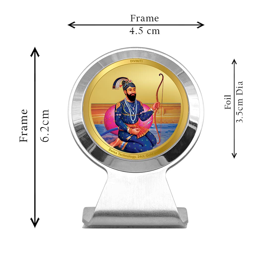 DIVINITI 24K Gold Plated Religious Car Dashboard Frame | Premium God Idol Frame for Car, Home Mandir & Office Table | Spiritual Gift, Decorative Showpiece | Guru Gobind Singh