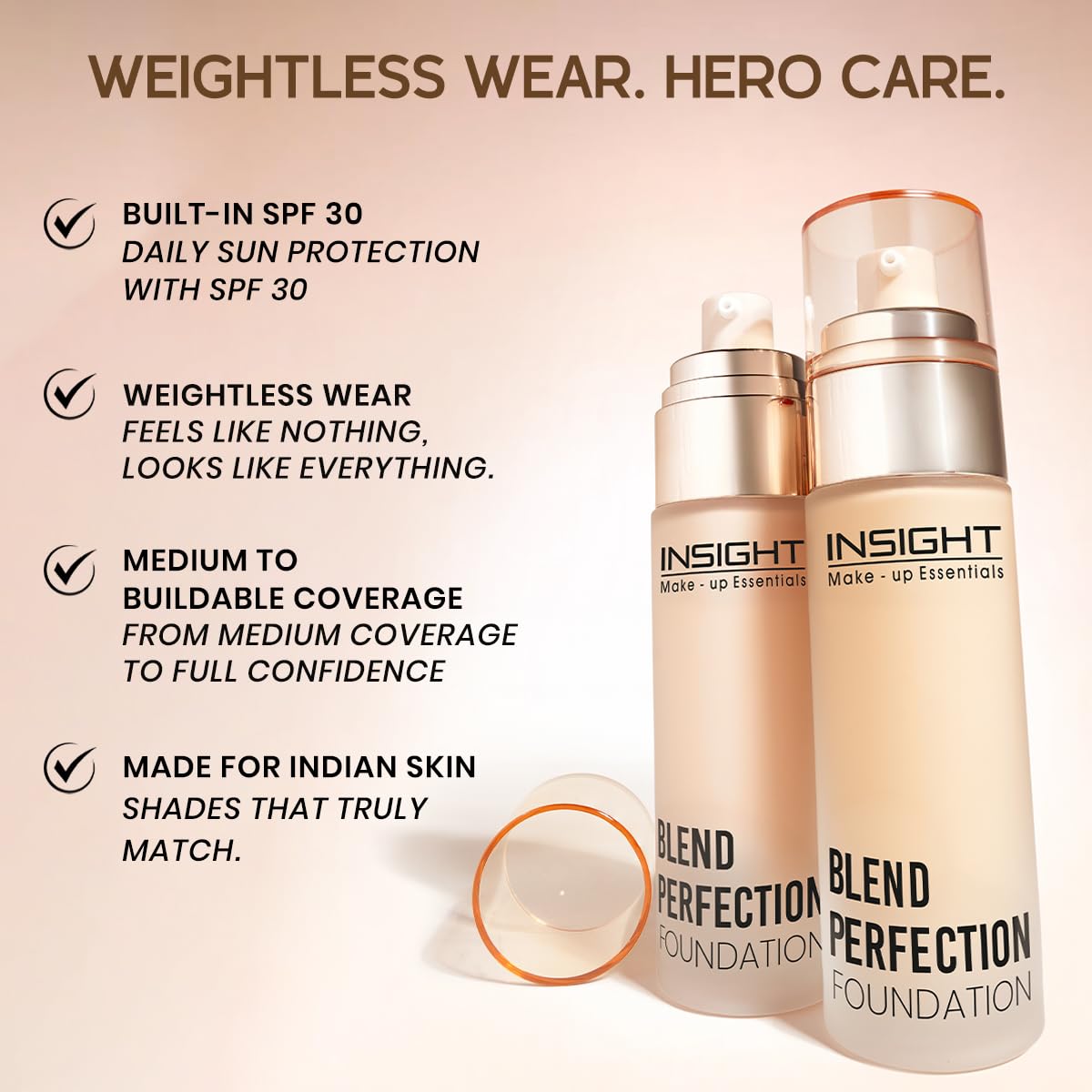 INSIGHT Blend Perfection Foundation - Natural Buff | Natural Radiant Finish | Lightweight & Buildable Coverage | Infused with Cica, Hyaluronic Acid & Vitamin E | Suitable for All Skin Types | 50g