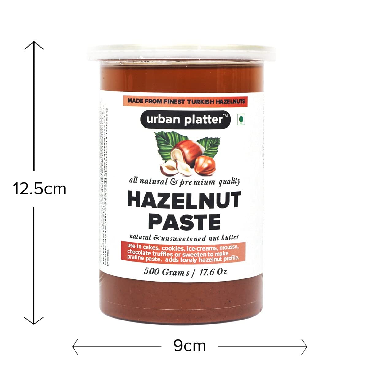 Urban Platter Hazelnut Butter (With Skin), 500g (Bold & Nutty Flavour | Single Ingredient | Keto-friendly | Unblanched Paste)