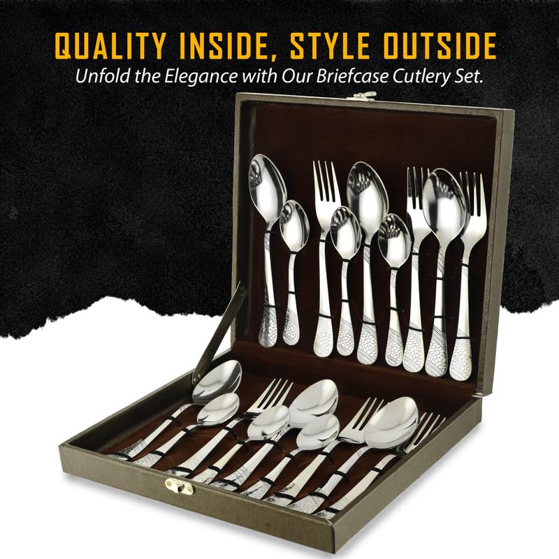 Parage 18 Pieces Premium Stainless Steel Cutlery Set, Home & Kitchen with Gift Box (6 Pieces Each Table Spoons, Table Forks & Tea Spoons) with Leatherite Box (Imperial Design)