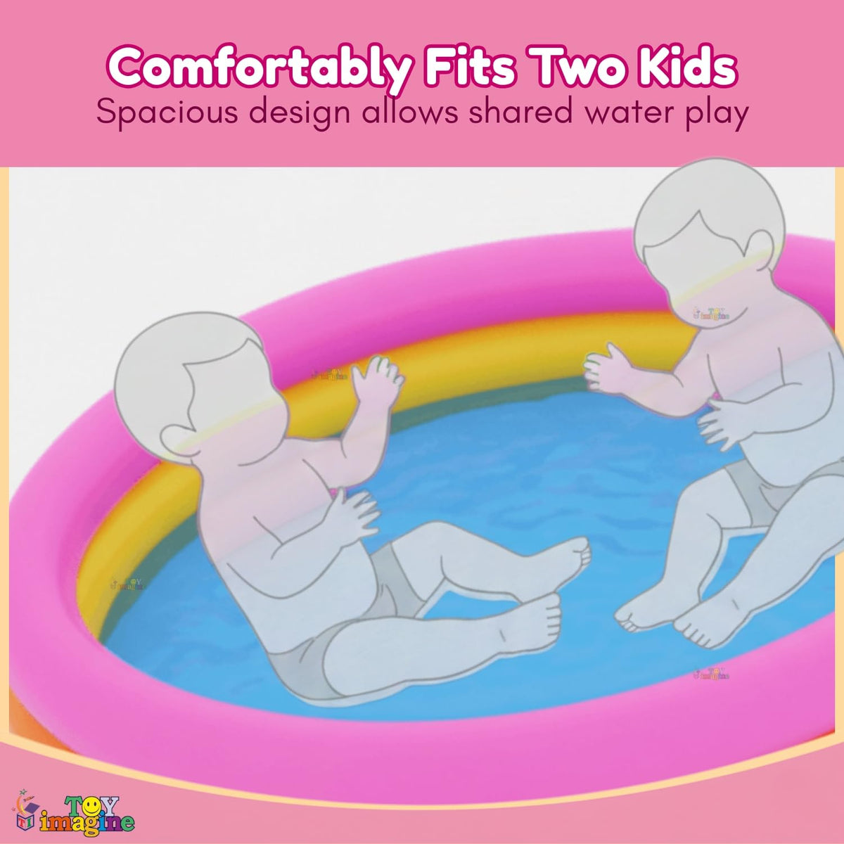 Toy Imagine 4 ft Round Inflatable Baby Pool – Sunset Glow 3 Ring Swimming Pool with Double Quick Air Pump | Mini Water Bath Tub for Kids | Swimming & Water Fun | Holi