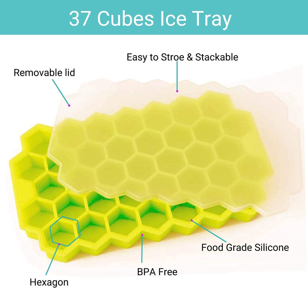 E-COSMOS® Flexible Silicone Honeycomb 37 Cavity Ice Cube Trays for Freezer with Lid Silicone Ice Cube Tray withMoulds Small Cubes Whiskey Fridge Bar Soft Ice Cube Tray (POF 1)