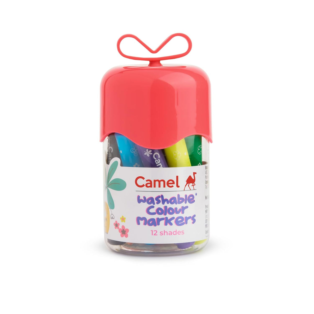 Camel Washable Colour Medium Tip Markers 12 Shades (lid Colour May Vary)