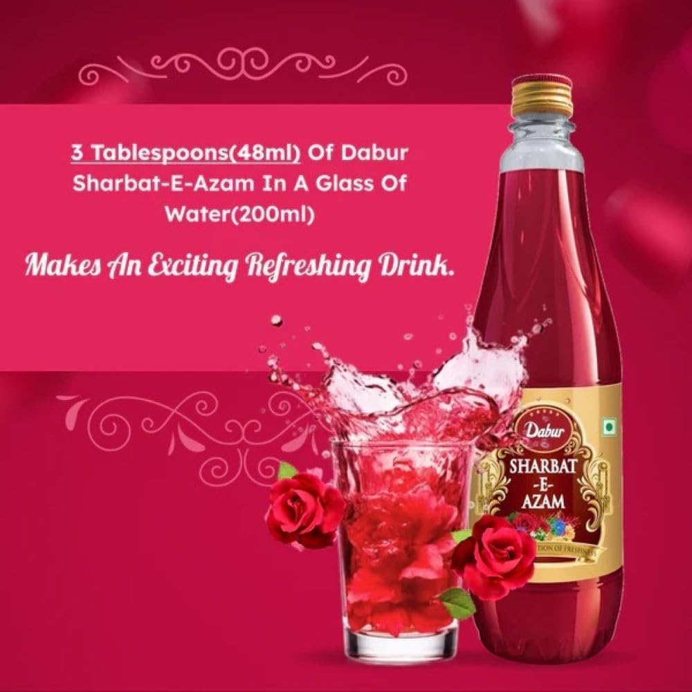 Dabur Sharbat-E-Azam, 750 ml | Traditional Refreshing Summer Sharbat for Beverages, Milkshakes, Mocktails & Desserts.