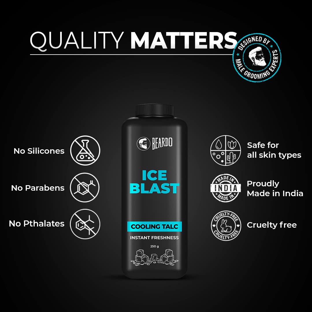 Beardo Ice Blast Talc powder for men | INSTANT ICY COOLING Talcum Powder Men | Combat heat with Menthol 250g