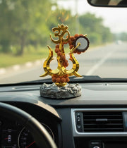 RUDRADIVINE Lord Shiva Om Trishul with Damru & Rudraksha Mala Idol | Mahadev Spiritual Statue for Home Temple, Car Dashboard, Pooja Decor