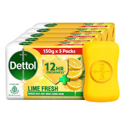 Dettol Lime Fresh (Lime Cool) Bathing Soap Bar with 12hr Freshness (750gm) |Long Lasting Freshness, 150gm Pack of 5 (3308672)