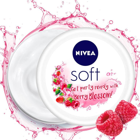 NIVEA Soft Berry Blossom, Light Moisturizer for Face, Hand & Body, Instant Hydration Non-Greasy Cream with Vitamin E & Jojoba Oil, 200 ml