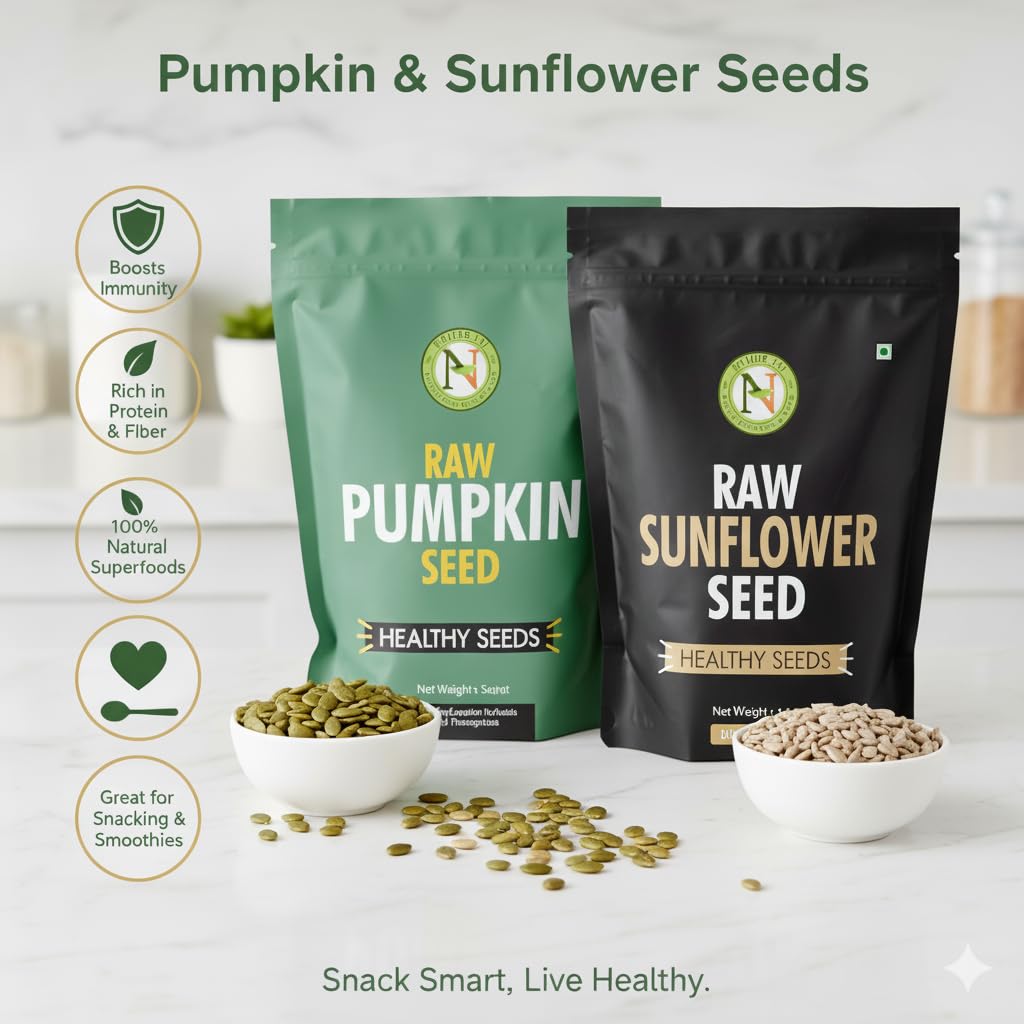 NatureVit Pumpkin and Sunflower Seeds Combo, 2kg (1 Kg Each) | Protein & Fibre Rich Super Seeds | Immunity Booster | Healthy Snack & Diet Food