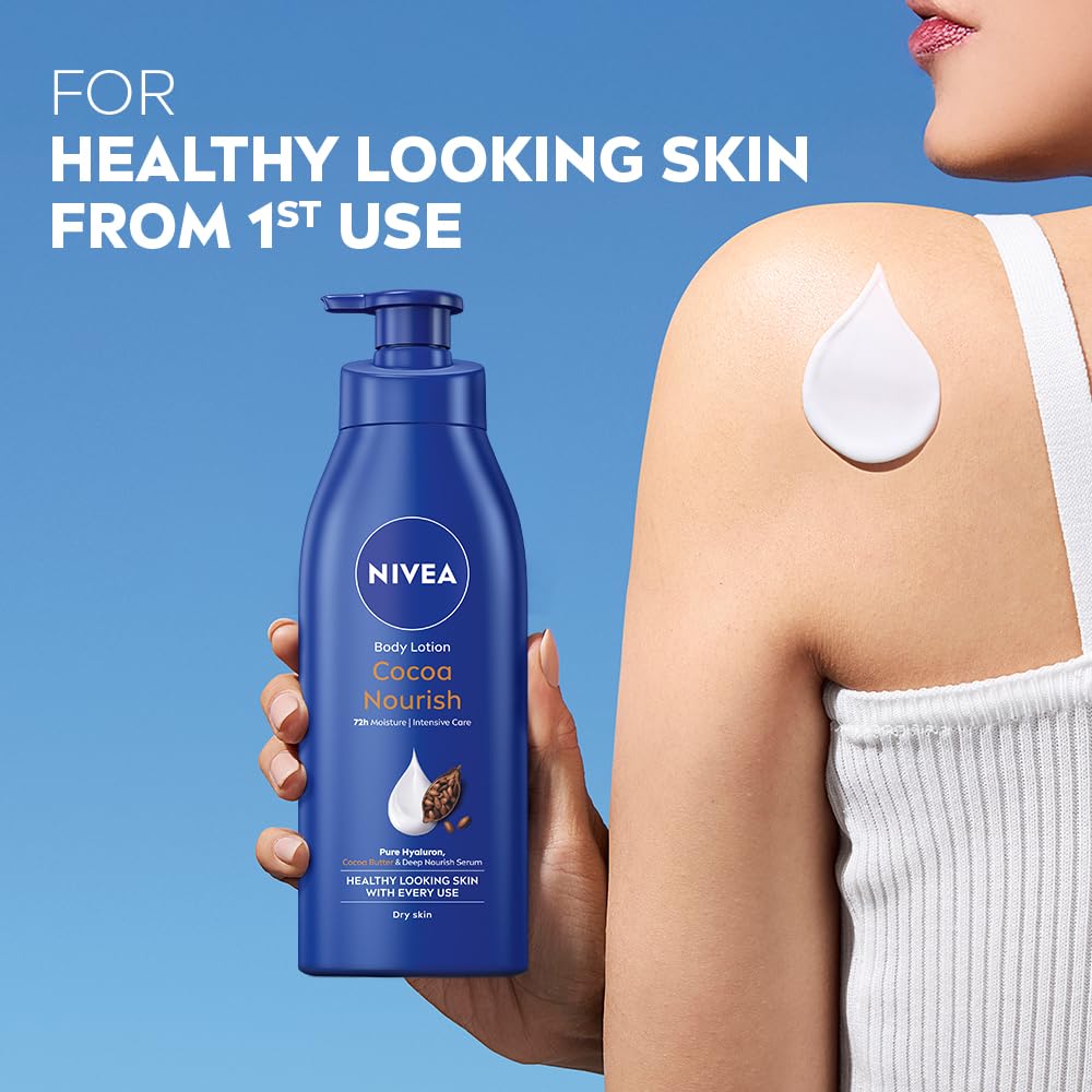 NIVEA Cocoa Nourish 400ml Body Lotion with Deep Moisture Serum| 72 H Moisturization | With Cocoa Butter & Coconut Oil | Non Greasy & Healthy Looking Skin |For Very Dry Skin