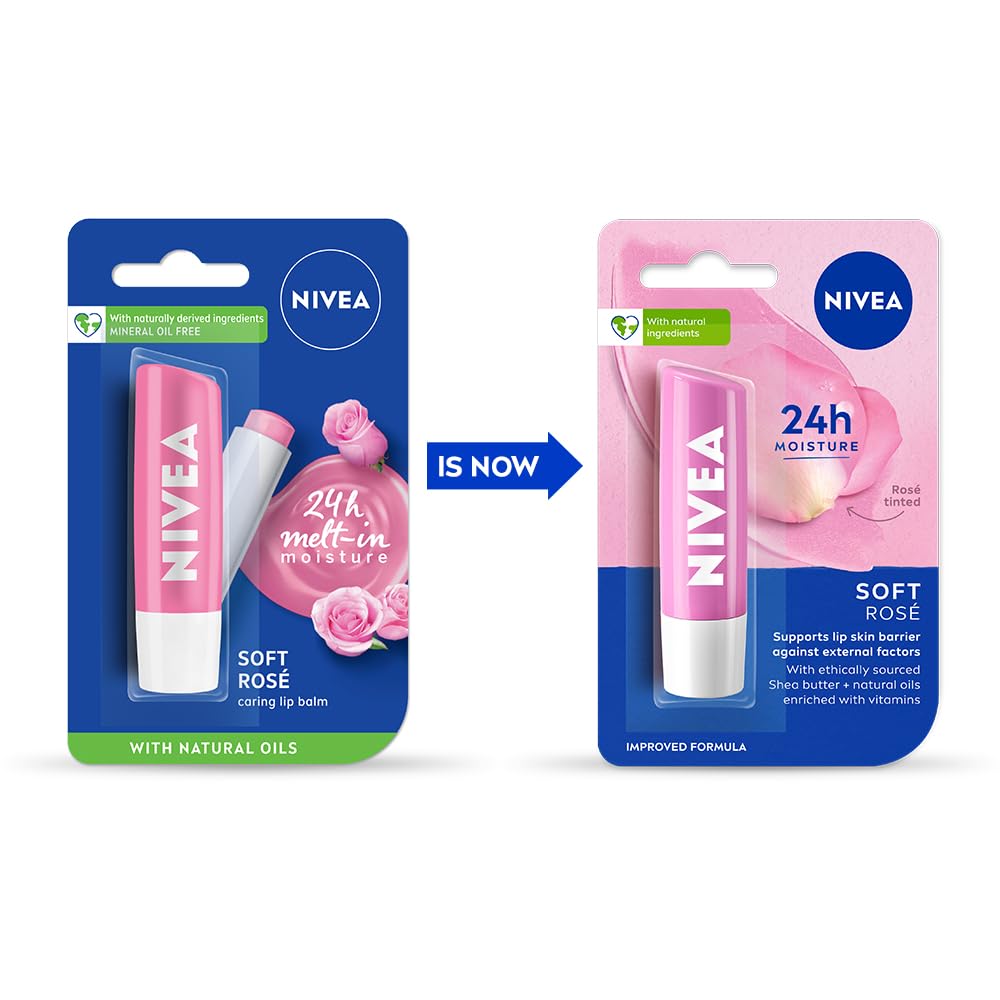 NIVEA Soft Rose Shine 4.8g Lip Balm|24 H Melt in Moisture Formula|Natural Oils|Glossy Finish,4.8 g (Pack of 1)
