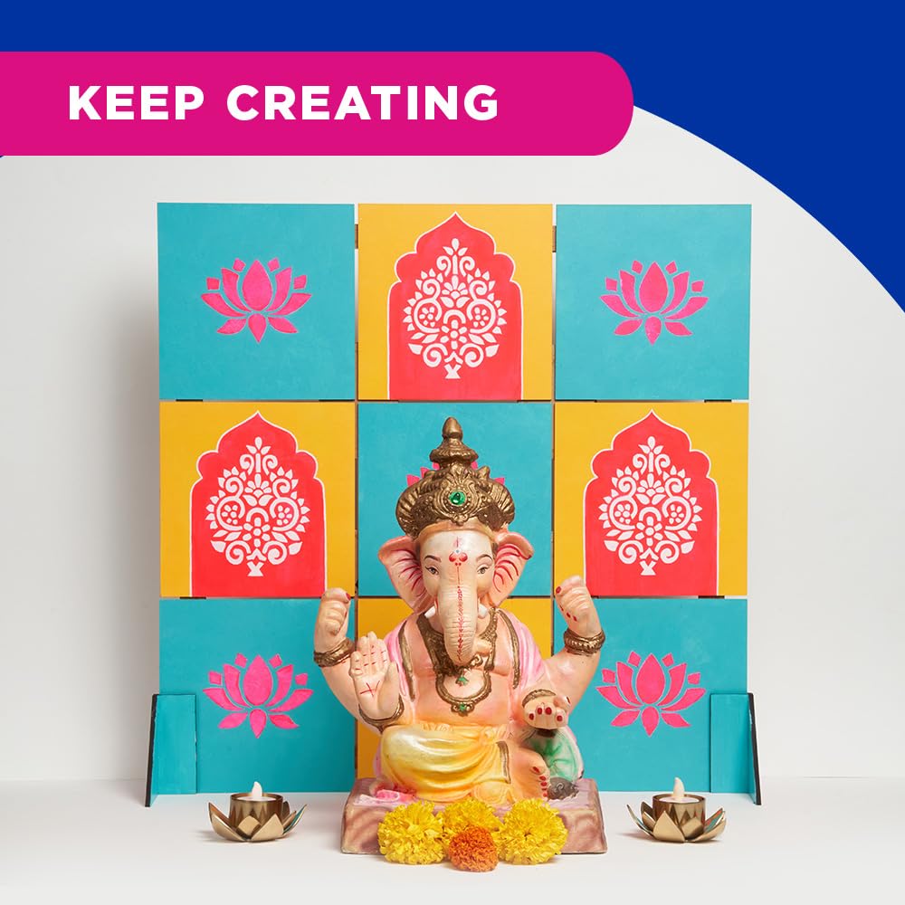 Fevicryl Festive Backdrop Kit - DIY Decor kit - (2ft x 2ft) pre-Cut MDF Board, Acrylic Colours, Stencils & a Guide | Unique Decoration Item | Perfect for Festive Gifting.