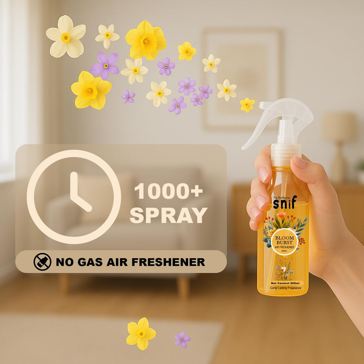 The Old Natural Snif Premium Room Freshener Spray | Natural Essential Oils | Long-Lasting 1000+ Sprays for Room, Car & Living Space (Green Pulse/Bloom Burst)