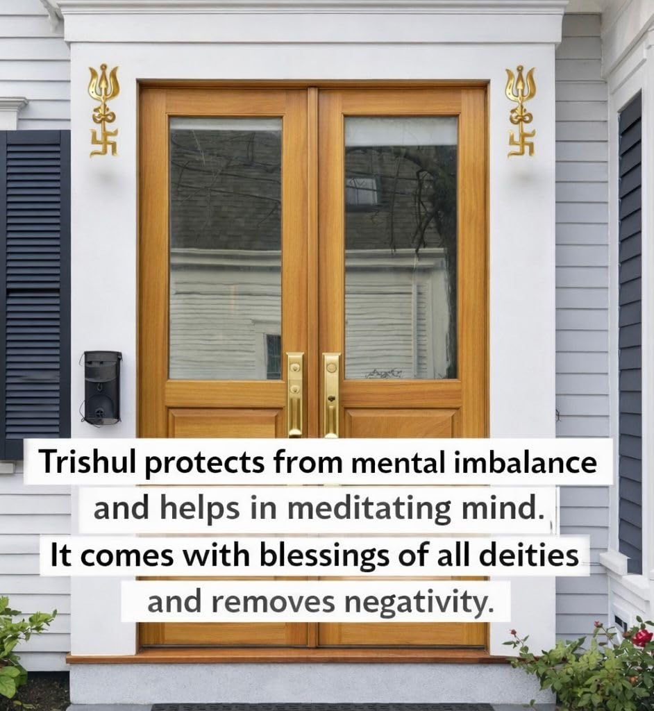 RUDRADIVINE Ashtdhatu Tri Shakti Yantra Om Swastik Trishul Vastu Sticker for Home Entrance, Protection, Prosperity & Positive Energy Symbol (4 Inches)