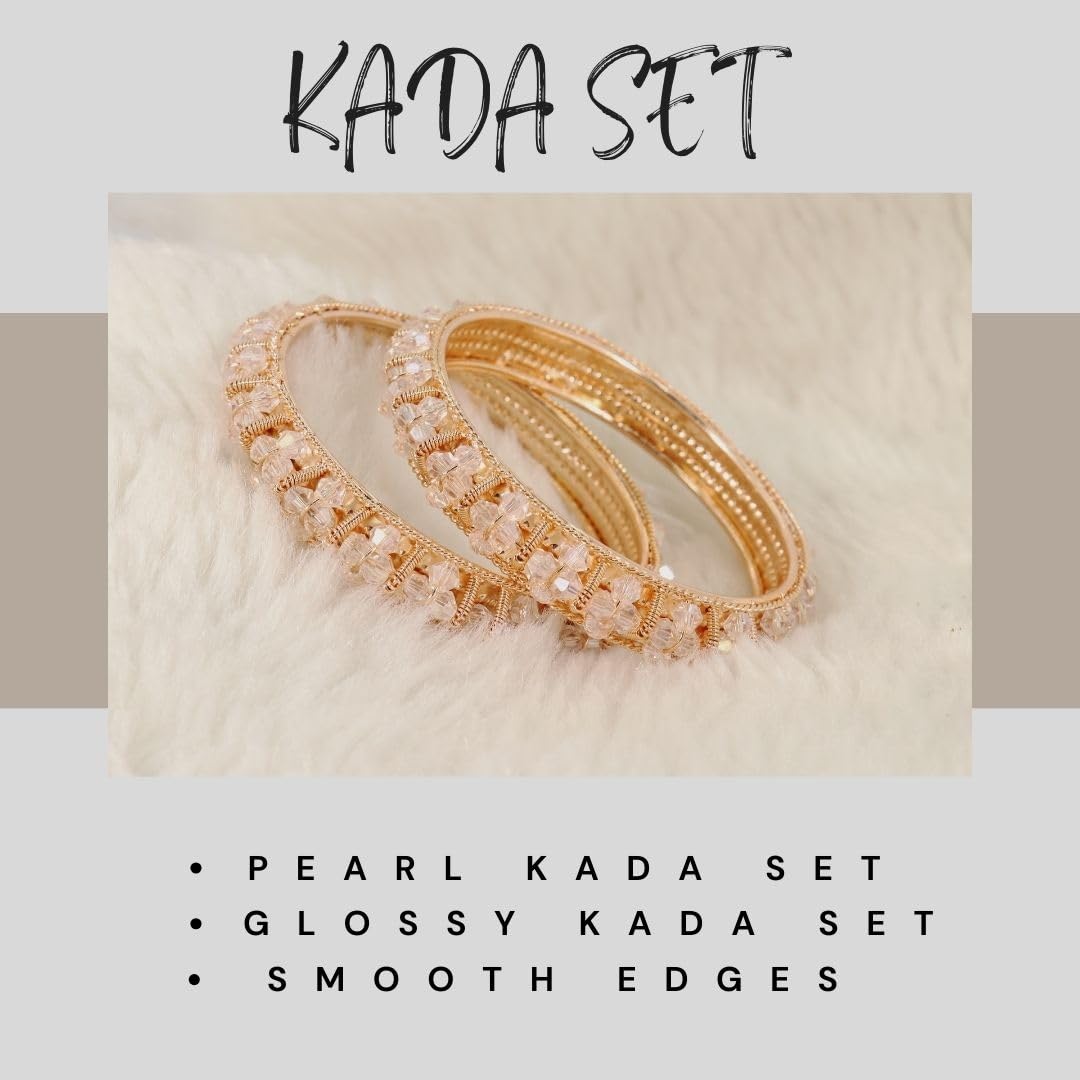 NMII Gold Plated Pearls Kada Bangles Set For Women & Girls | Traditional Designer Bangles | Wedding, Party, Function, Festival, Occasion Fashion Jewellery | Women's Bangles- Set of 2