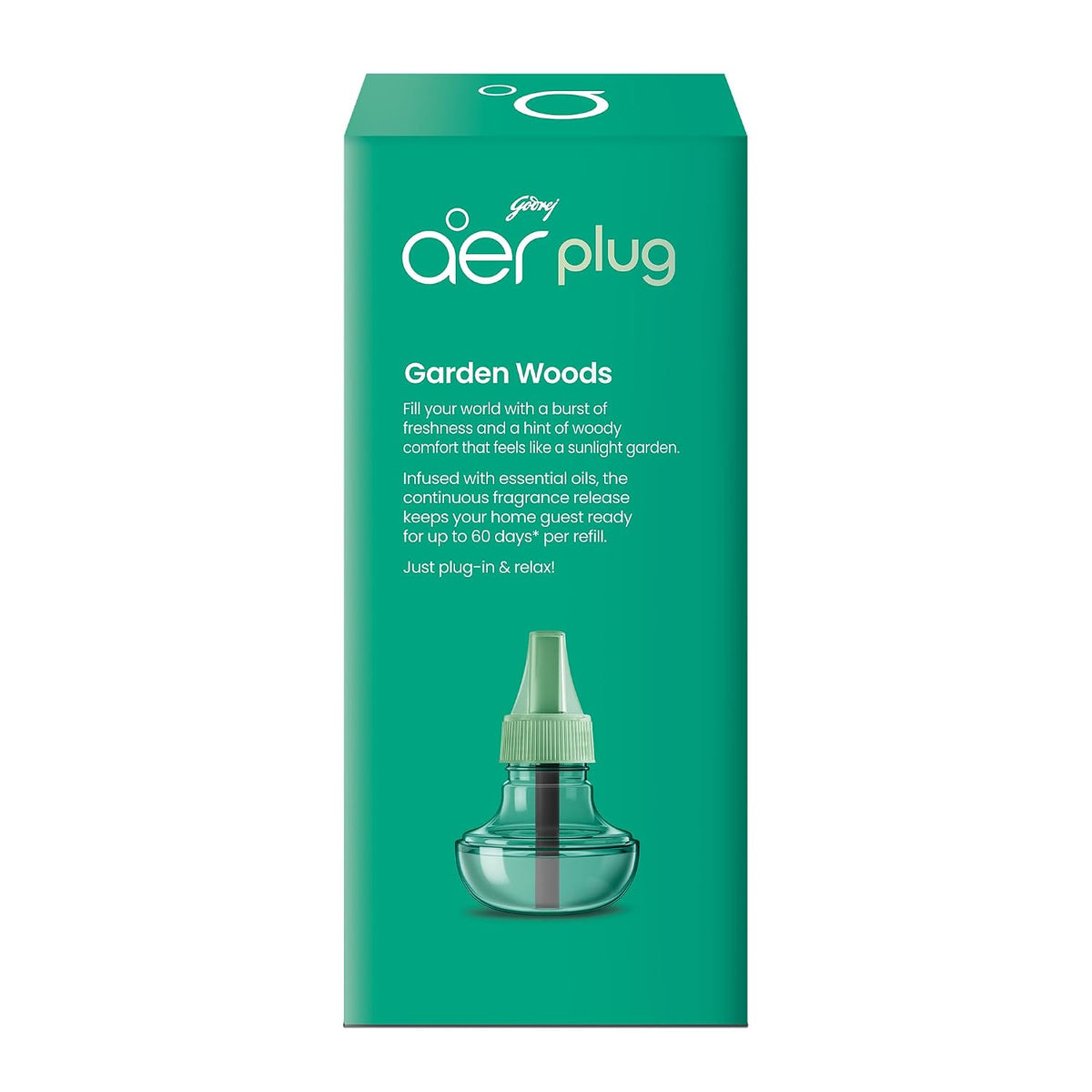 Godrej aer Plug Electric Air Freshener (Machine + 2 Refills (25ml each) | Garden Woods | Lasts up to 120 days