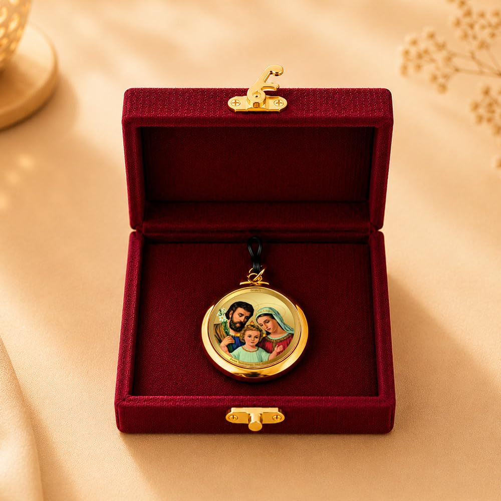DIVINITI 24K Gold Plated Double-Sided Religious Pendant with Premium Gift Box, Spiritual Locket for Men & Women, Devotional Jewellery for Gifting & Everyday Wear | Holy Family & Holy Cross - CLR Pendant
