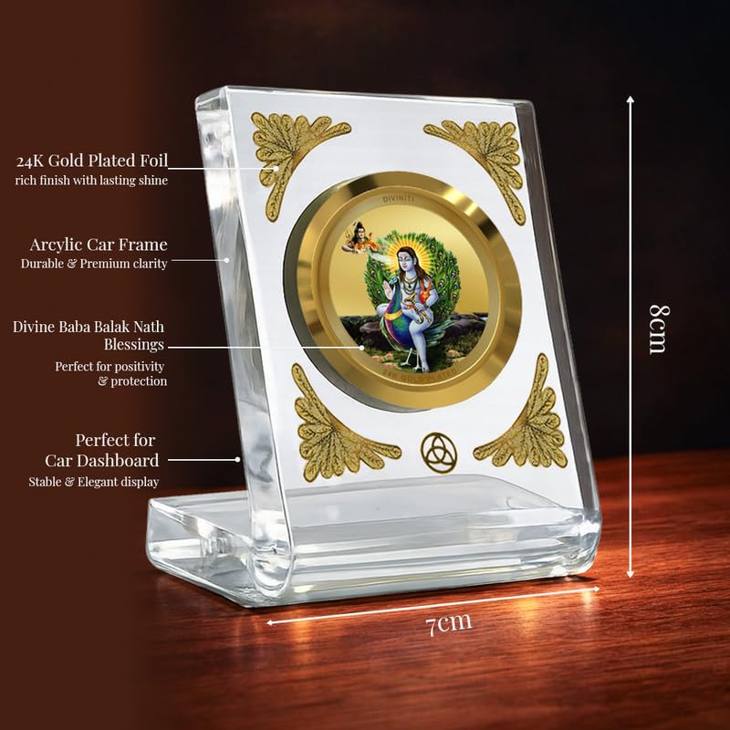 DIVINITI 24K Gold Plated Religious Car Dashboard Frame | Premium God Idol Frame for Car, Home Mandir & Office Table | Spiritual Gift, Decorative Showpiece | Baba Balak Nath
