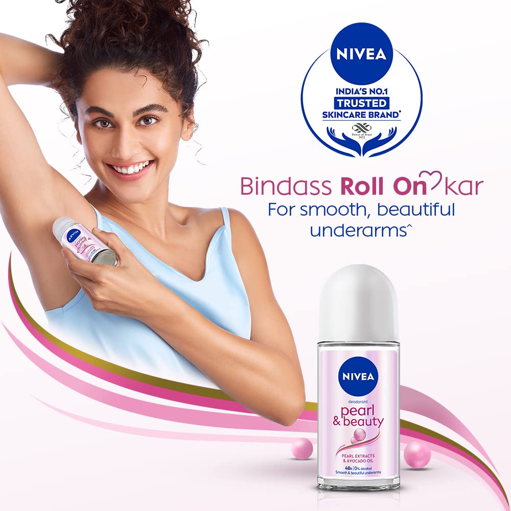 NIVEA Deodorant Roll On, Pearl & Beauty For Women 50ml (Pack of 2)