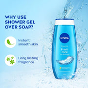 NIVEA Fresh Pure Refreshing Body Wash with Sea Minerals for Fresh, Clean Skin, Pure Glycerin, Vitamins C & E and Care Oil for Lasting Moisture, Shower Gel for Soft & Healthy & Moisturized Skin, 125 ml