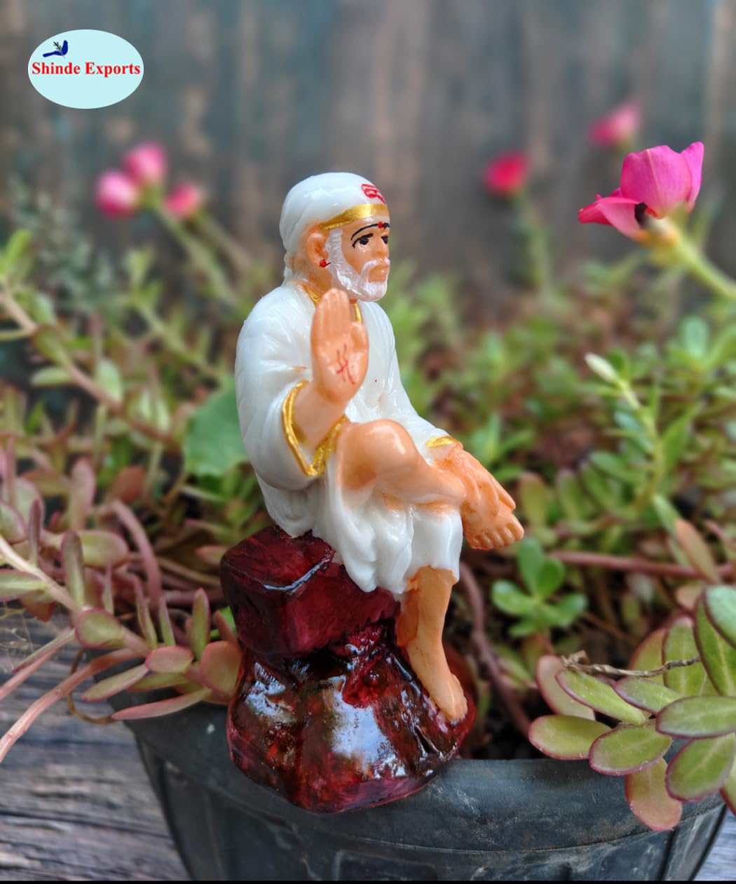 SHINDE EXPORTS shirdi saibaba Marble Idol Statue murti Home Murty for car Dashboard for Pooja Room (4 inches)