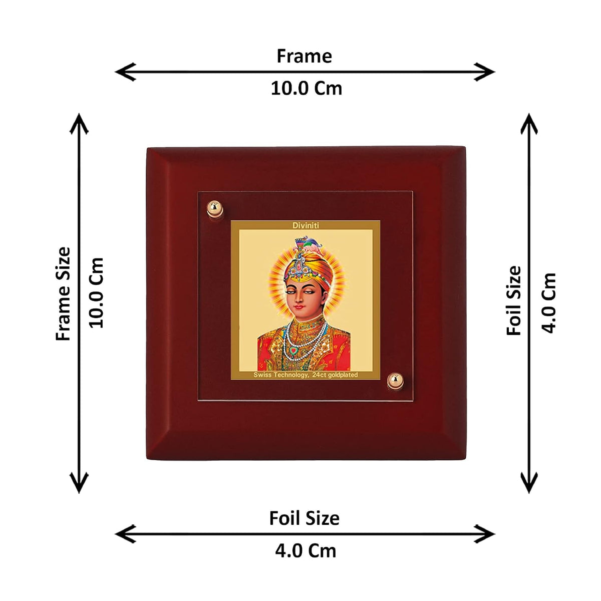 DIVINITI Guru Harkrishan Ji 24K Gold Plated MDF Photo Frame|Premium Religious Table Top Frame for Home, Office & Prayer Room|Luxury Spiritual Gift Item for Housewarming, Festive Gifting|10 x 10 CM