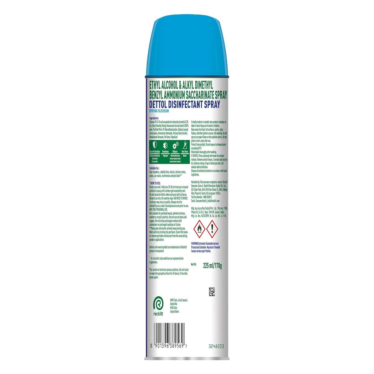 Dettol Multi-Surface Disinfectant Sanitizer Spray Bottle, 225ml-Pack of 3 (Spring Blossom)