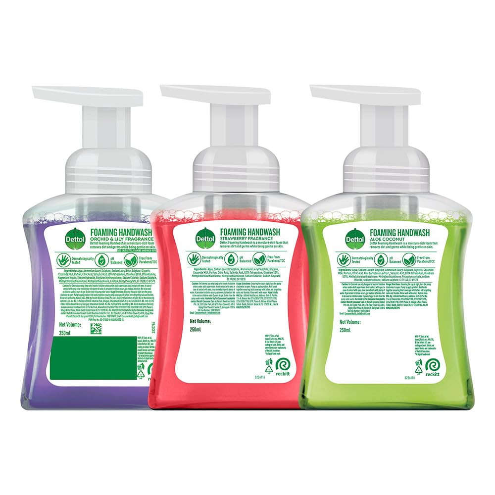 Dettol Foaming Handwash Pump Combo | Orchid & Lily, Strawberry & Aloe Coconut | 250ml Each | Pack of 3