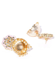 Priyaasi Gold-Plated Kundan Studded Floral Patterned Meenakari Jhumka Earrings in Pink Color with Pearls Drop