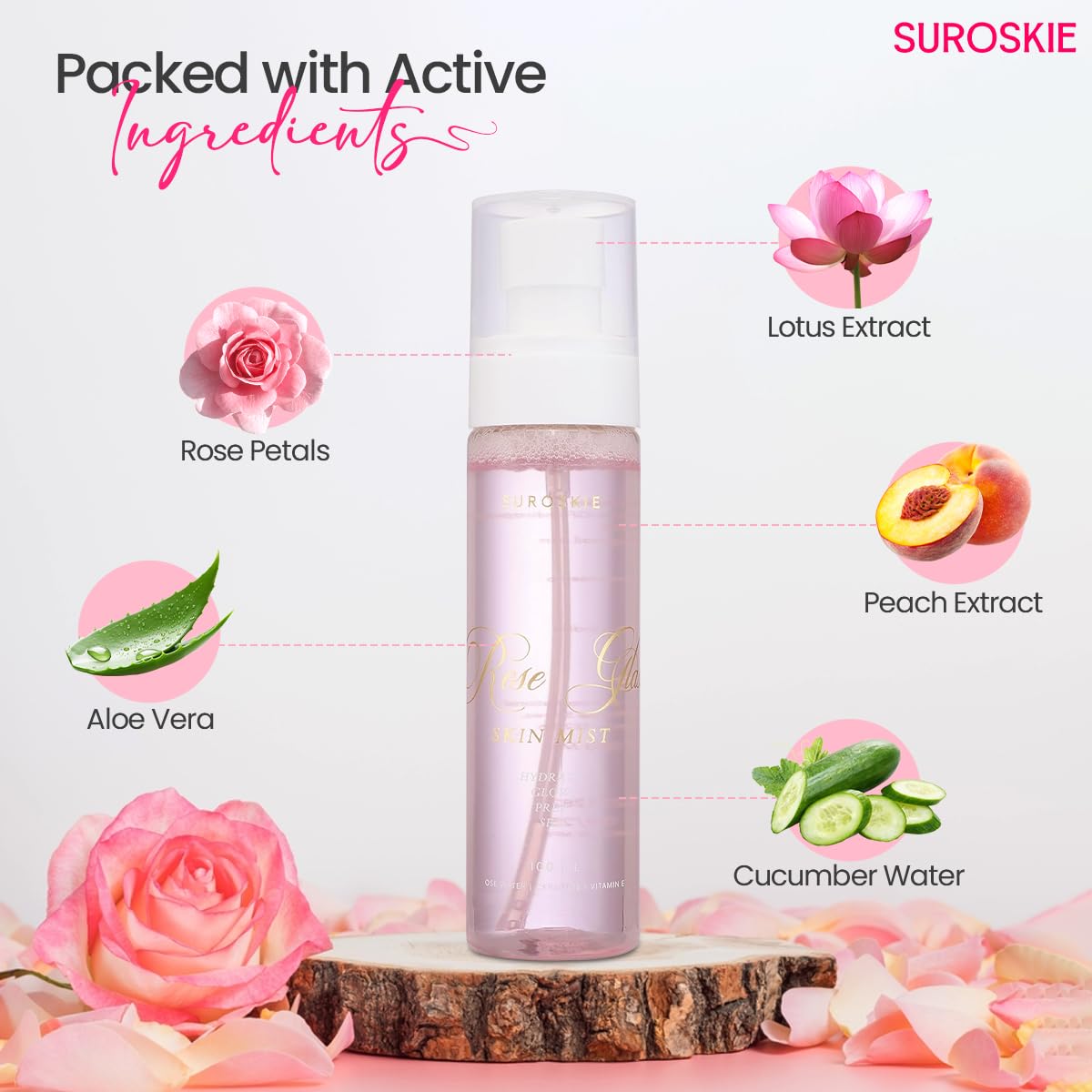 Suroskie Rose Glass Skin Mist & Sun Dew Sunscreen 55 Pa+ (100Ml + 50Gm) | Face Toner & Makeup Setting Spray For Glowing Skin | With Rose Water & Ceramides | Uva/B Sun Protection | For Men & Women