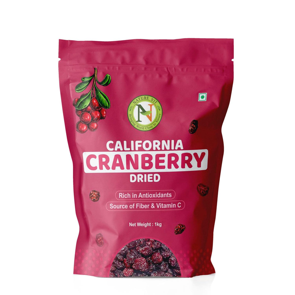 NatureVit Cranberries Dried Sliced 1 Kg | Tart & Sweet Healthy Snack | Antioxidant-Rich Superfruit | Naturally Dried Cranberry Slices | Product of USA
