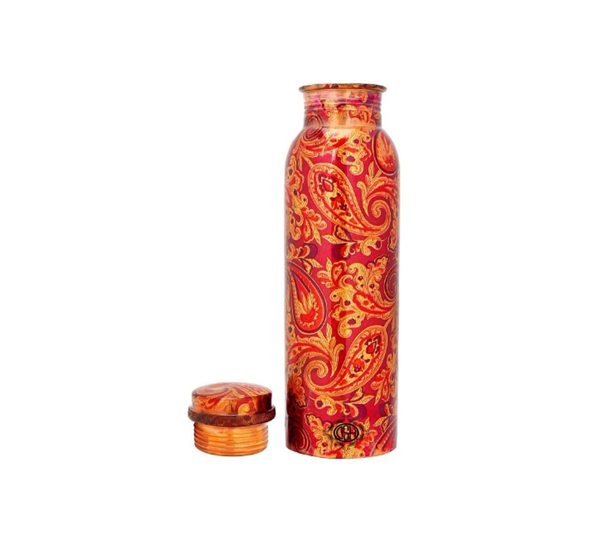 DSH Copper Bottles for Printed with Art Work, Travelling Purpose Bottles, Yoga Ayurveda Healing, 800 ML (Design P 2)
