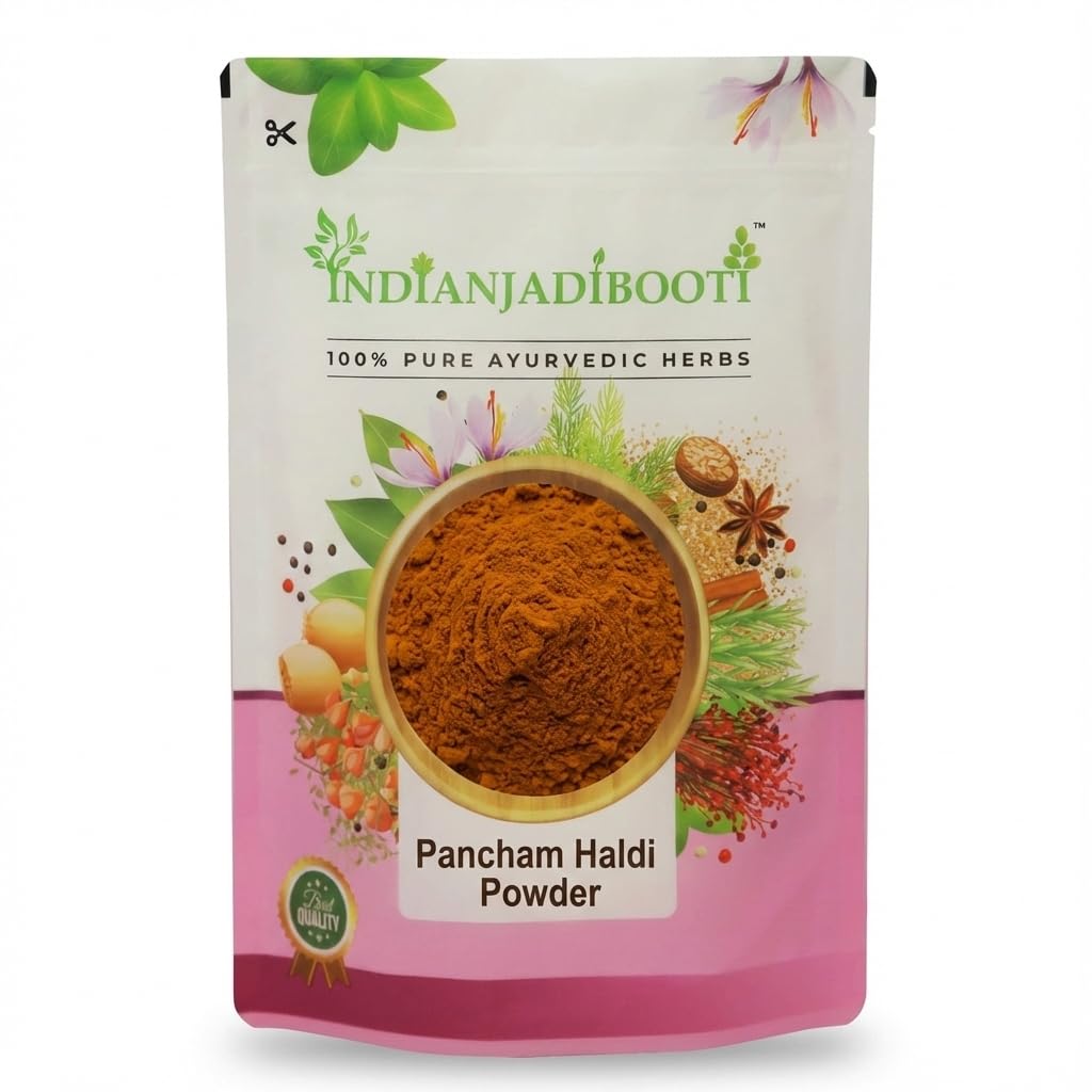 IndianJadiBooti Pancham Haldi (100g) | Premium 5-Turmeric Blend (Kali, Amba, Daru, Selam, Lakadong) | Ayurvedic Golden Milk Mix for Immunity, Joint Pain Relief & Liver Detox | High Curcumin