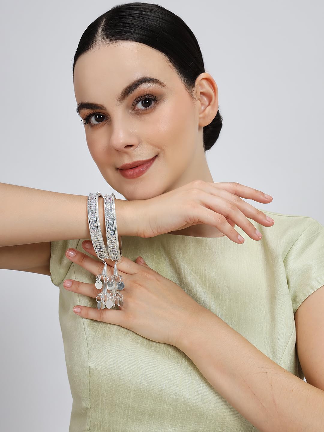 NMII Premium Metal with Zircon Diamond Latkan Bangles For Women and Girls | Stylish Bangles Bracelet For Girls | Bangles with Latkan For Wedding, Party, Festive | Latkan Chudi Jewellery- Set of 2