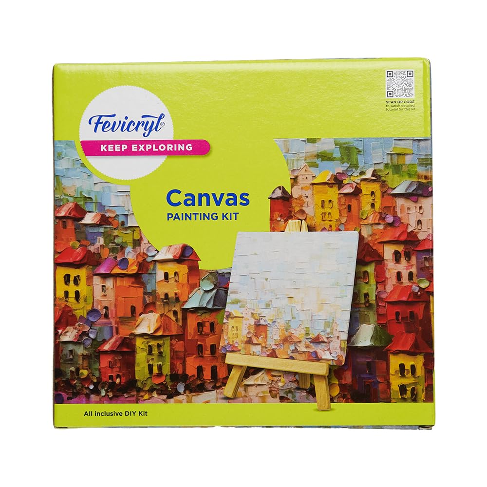 Fevicryl Canvas Painting Kit, All-Inclusive DIY Art Kit with Mini Canvas, Fevicryl Acrylic Colours, Painting Brush and Wooden Easel, Ideal Gift for Students, Beginners and Art Enthusiasts