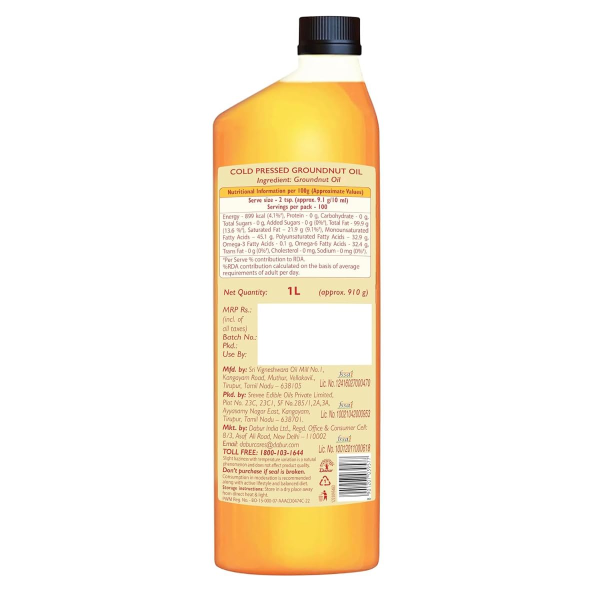 Dabur Cold Pressed Groundnut Oil 1L