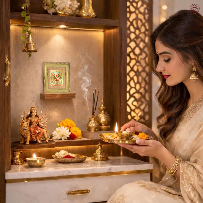 DIVINITI Siddh Energised Shree Baglamukhi Yantra | 24k Gold Plated Foil Victory Protection Vastu Frame for Home, Office & Puja Room | Premium Gift Box | Spiritual Yantra for Protection, Victory & Confidence | 12 X 11 CM