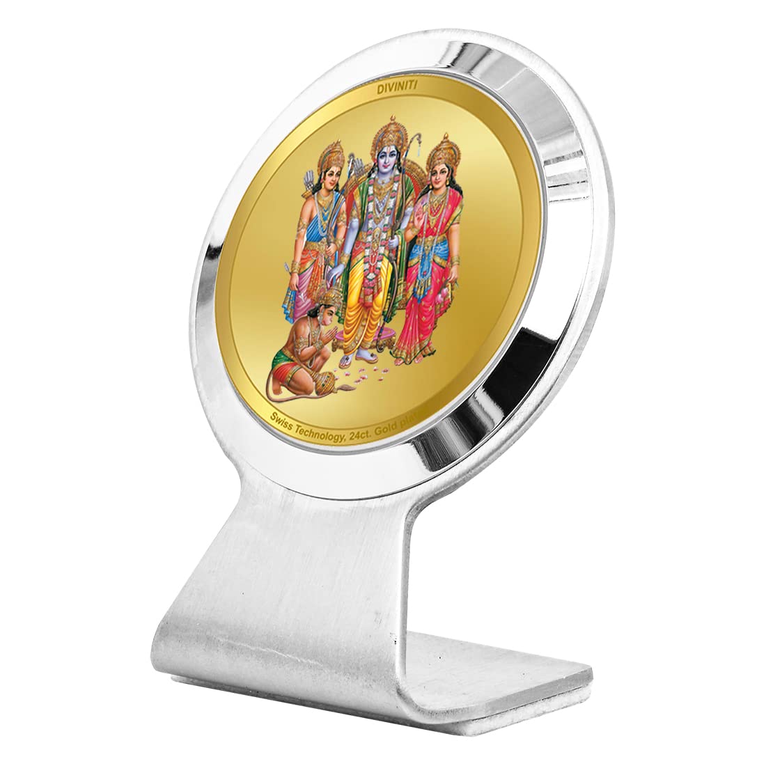 DIVINITI 24K Gold Plated Foil Lord Ram Darbar Metallic Car Dashboard PhotoFrame, Table Decor MCF 1C Classic Religious Frame Idol for Pooja, Worship, Gifts Items (5.5 CM x 5.0 CM)