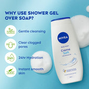 NIVEA Crème Soft 250ml Body Wash| Shower Gel with Natural Almond Oil|Clean, Healthy & Moisturized Skin|Microplastic Free