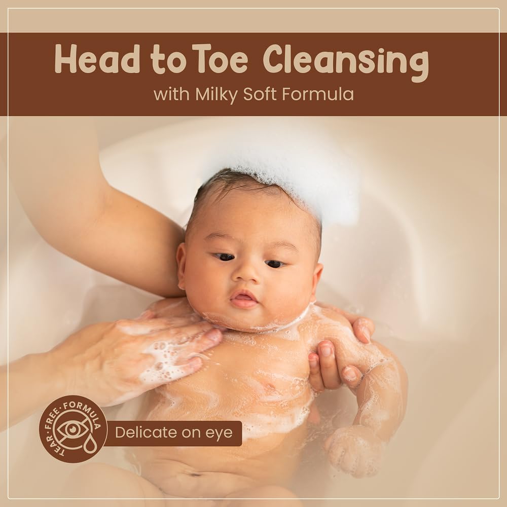 Mother Sparsh Milky Soft Head to Toe Baby Wash -200ml with Milk Protein & Shea Butter | Tear Free 2 in 1 Natural Body Wash & Shampoo for Babies