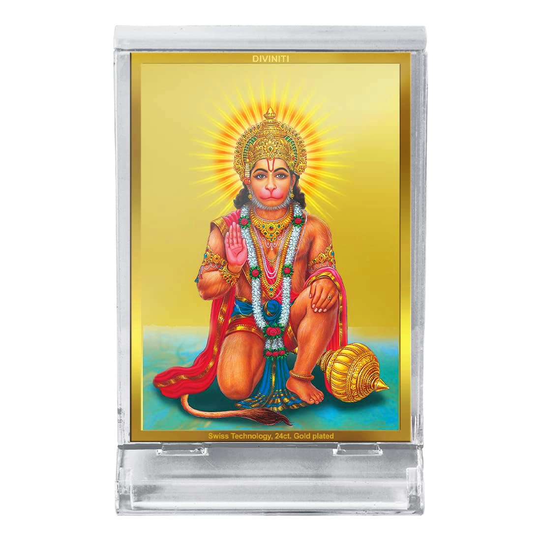 DIVINITI 24K Gold Plated Religious Car Dashboard Frame | Premium God Idol Frame for Car, Home Mandir & Office Table | Spiritual Gift, Decorative Showpiece | Hanuman Ji
