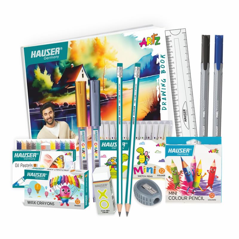 Hauser Germany Fab Art Stationery Kit | Assemble Creativity with Ease | All-in-One Stationery Solution | Ideal for Gifting | Pack of 1 Kit - 58 Pieces